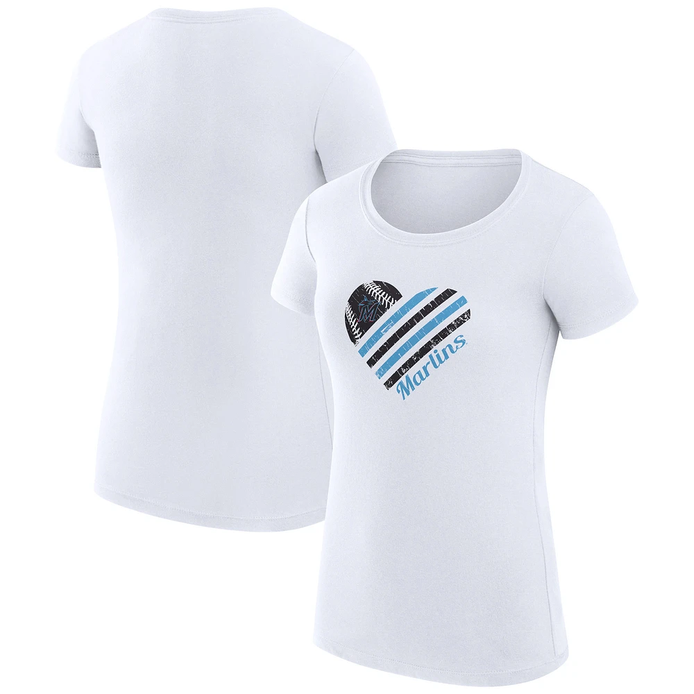 Women's G-III 4Her by Carl Banks Miami Marlins Super-Slim Fit Lightweight Heart Graphic T-Shirt