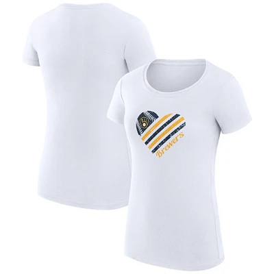 Women's G-III 4Her by Carl Banks White Milwaukee Brewers Super-Slim Fit Lightweight Heart Graphic T-Shirt