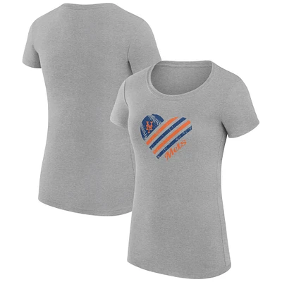 Women's G-III 4Her by Carl Banks Heather Gray New York Mets Super-Slim Fit Lightweight Heart Graphic T-Shirt