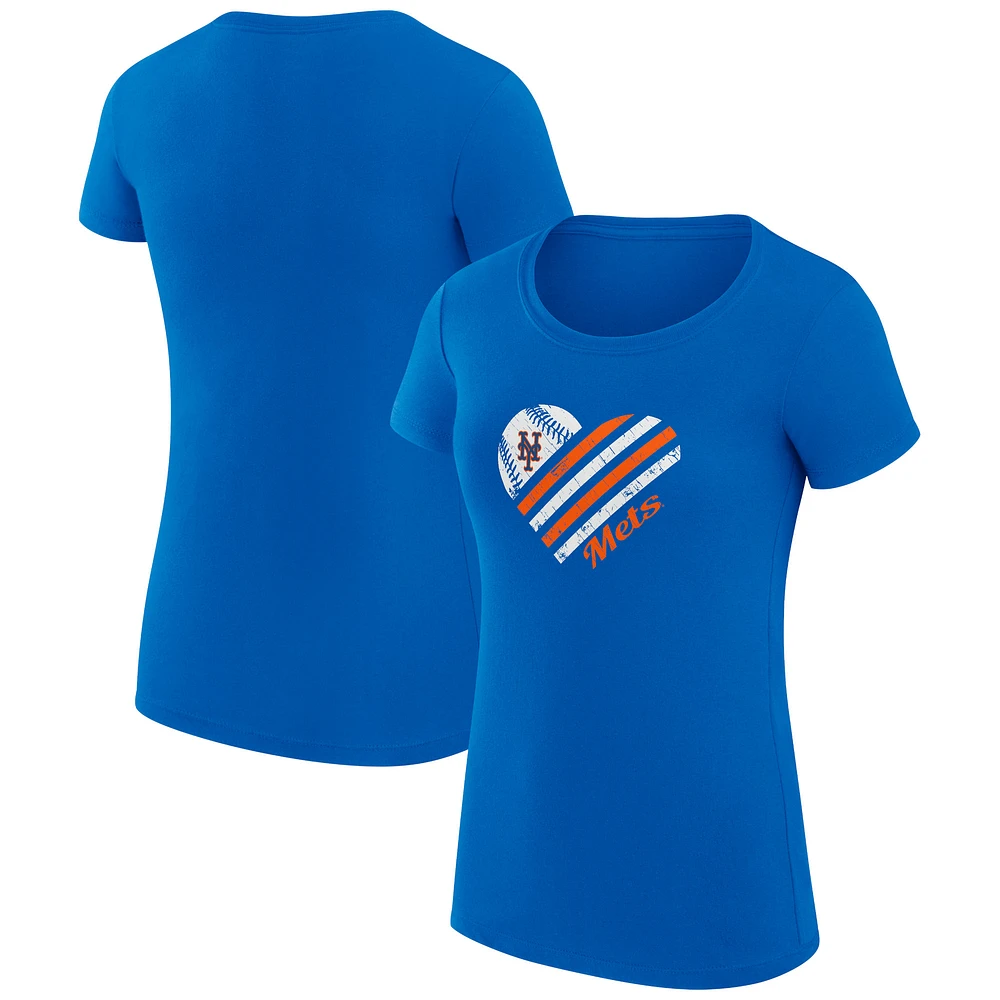 Women's G-III 4Her by Carl Banks Royal New York Mets Super-Slim Fit Lightweight Heart Graphic T-Shirt