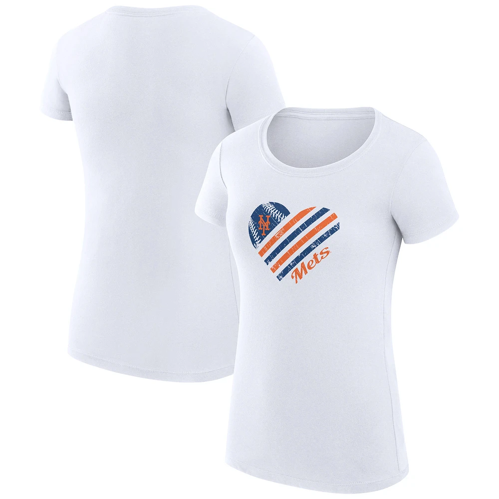 Women's G-III 4Her by Carl Banks White New York Mets Super-Slim Fit Lightweight Heart Graphic T-Shirt
