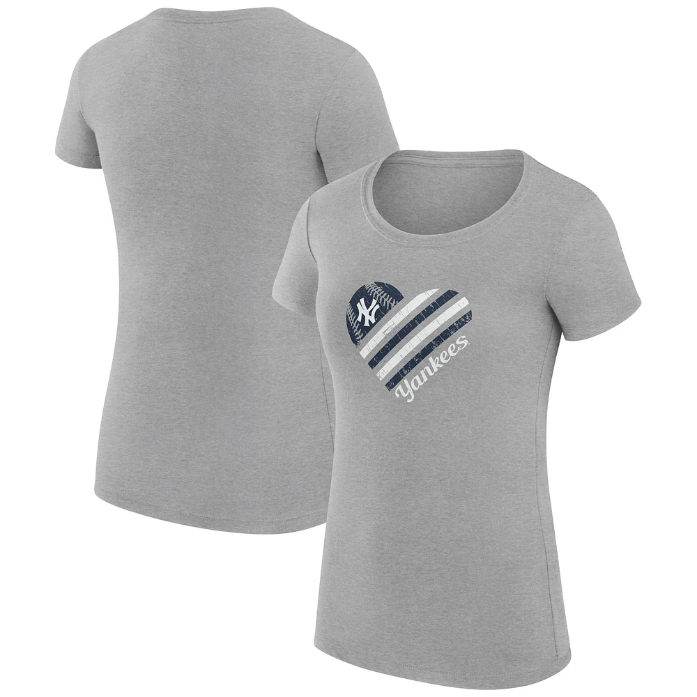 Women's G-III 4Her by Carl Banks Heather Gray New York Yankees Super-Slim Fit Lightweight Heart Graphic T-Shirt
