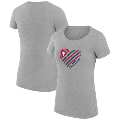 Women's G-III 4Her by Carl Banks Heather Gray Philadelphia Phillies Super-Slim Fit Lightweight Heart Graphic T-Shirt