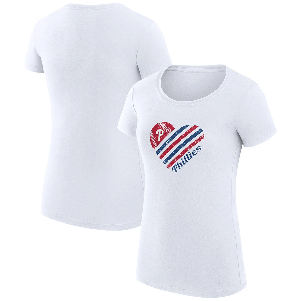 Women's G-III 4Her by Carl Banks White Philadelphia Phillies Super-Slim Fit Lightweight Heart Graphic T-Shirt