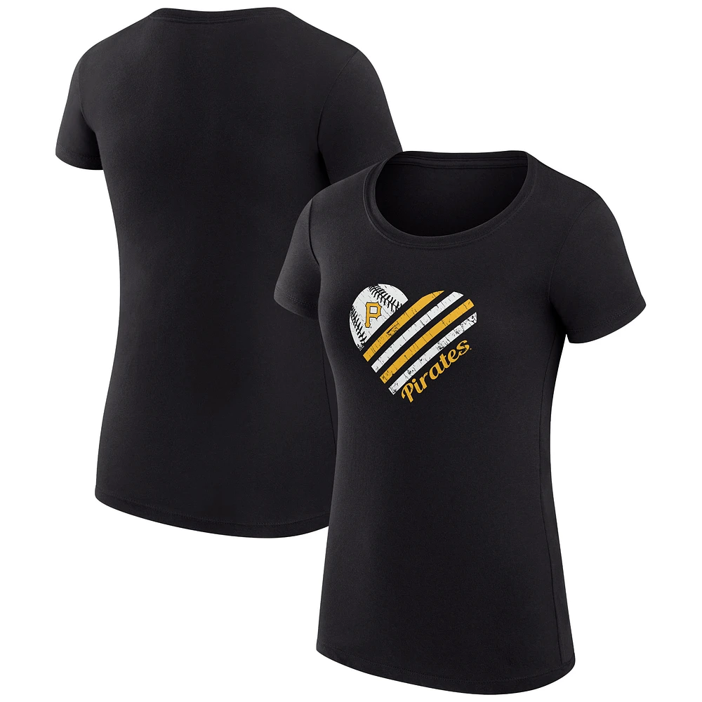 Women's G-III 4Her by Carl Banks Black Pittsburgh Pirates Super-Slim Fit Lightweight Heart Graphic T-Shirt