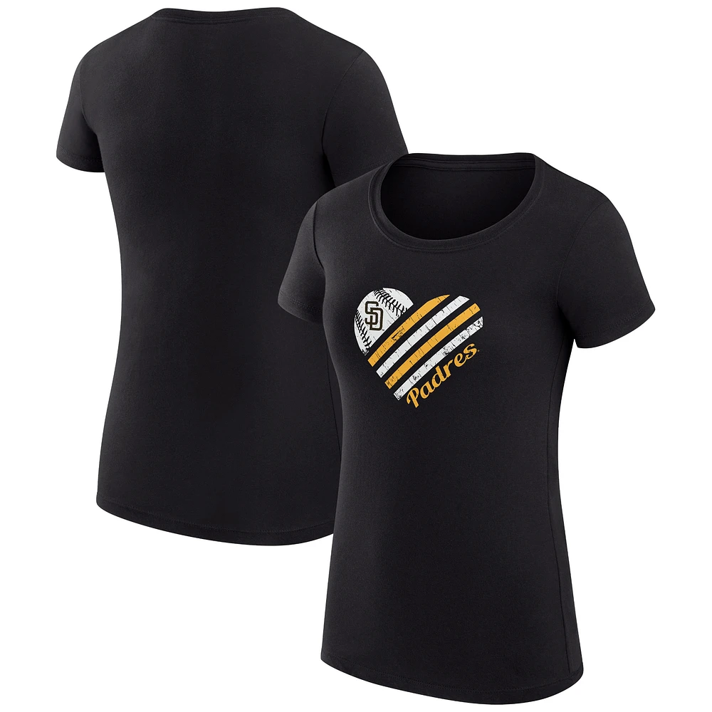 Women's G-III 4Her by Carl Banks Black San Diego Padres Super-Slim Fit Lightweight Heart Graphic T-Shirt