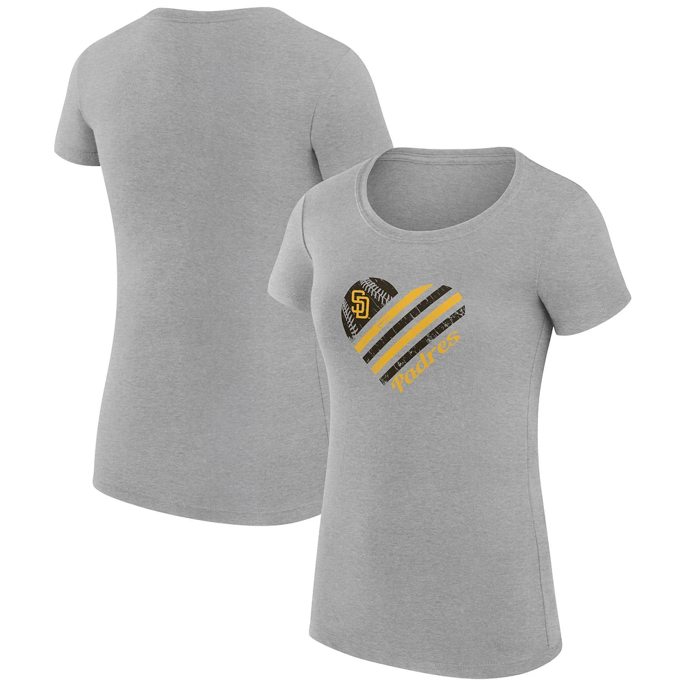Women's G-III 4Her by Carl Banks Heather Gray San Diego Padres Super-Slim Fit Lightweight Heart Graphic T-Shirt