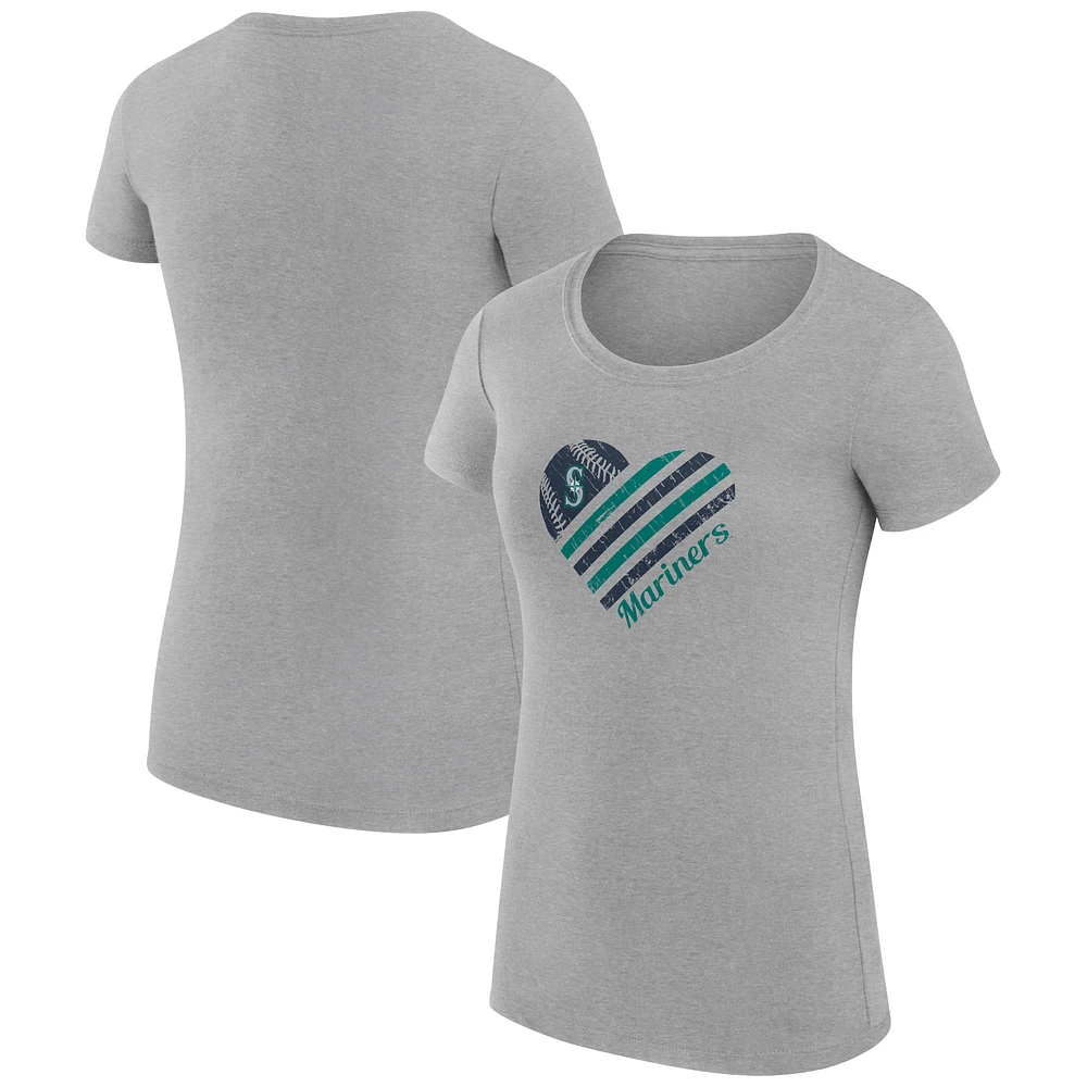Women's G-III 4Her by Carl Banks Heather Gray Seattle Mariners Super-Slim Fit Lightweight Heart Graphic T-Shirt