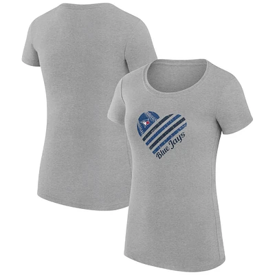 Women's G-III 4Her by Carl Banks Heather Gray Toronto Blue Jays Super-Slim Fit Lightweight Heart Graphic T-Shirt