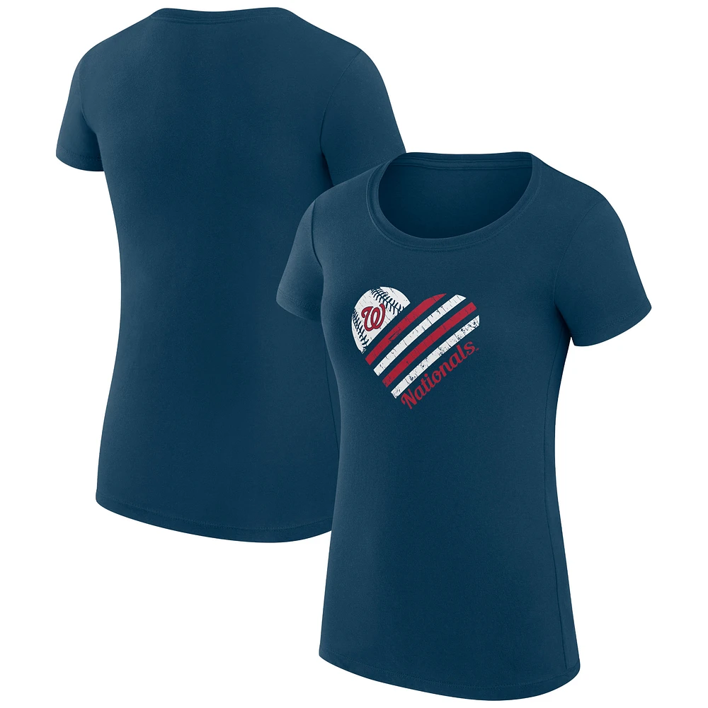 Women's G-III 4Her by Carl Banks Navy Washington Nationals Super-Slim Fit Lightweight Heart Graphic T-Shirt