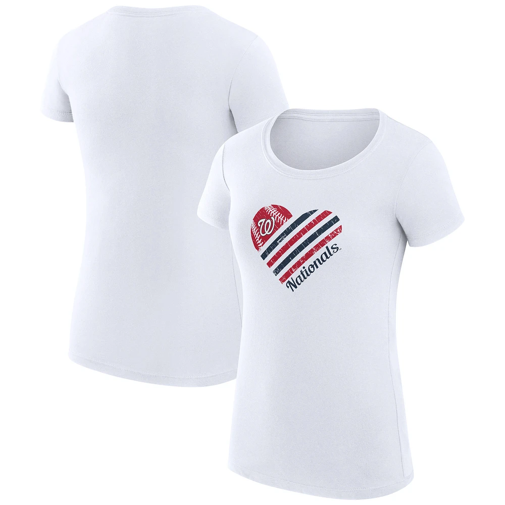 Women's G-III 4Her by Carl Banks White Washington Nationals Super-Slim Fit Lightweight Heart Graphic T-Shirt