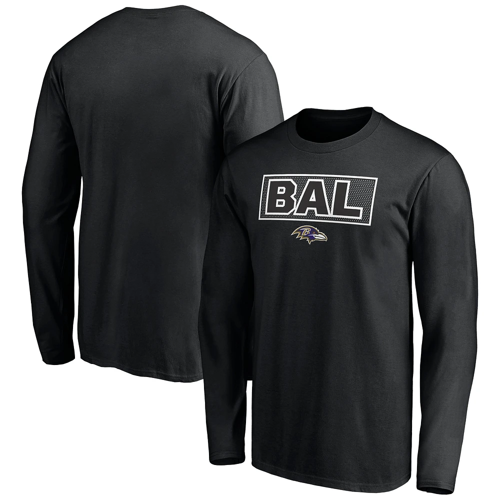 Men's Black Baltimore Ravens Squad Throwbacks Long Sleeve T-Shirt
