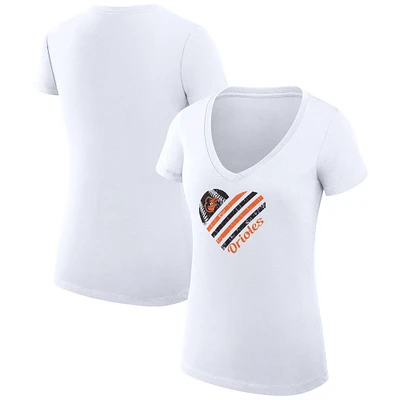 Women's G-III 4Her by Carl Banks White Baltimore Orioles Super-Slim Fit Lightweight Heart V-Neck T-Shirt