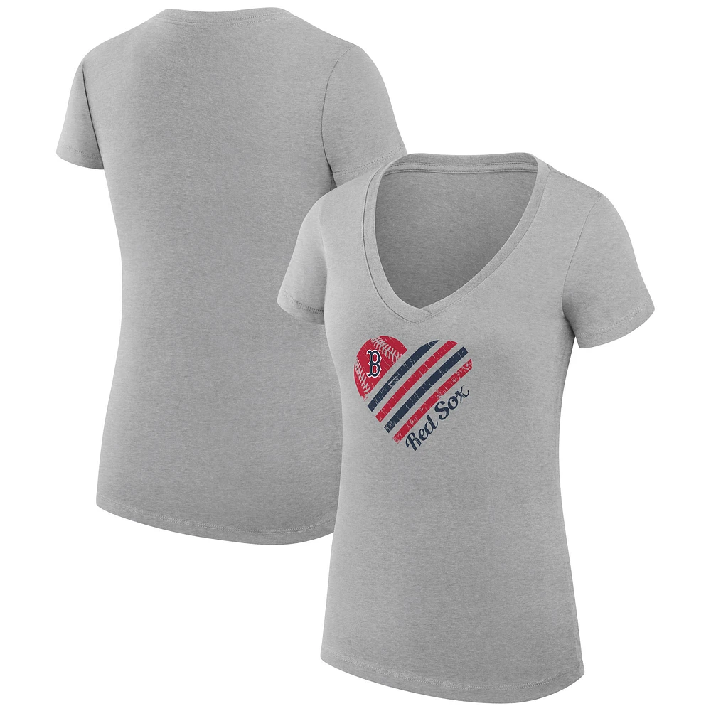 Women's G-III 4Her by Carl Banks Heather Gray Boston Red Sox Super-Slim Fit Lightweight Heart V-Neck T-Shirt