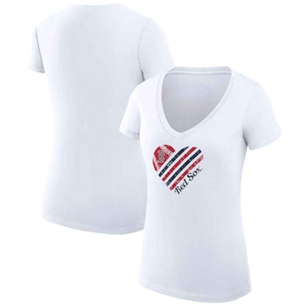 Women's G-III 4Her by Carl Banks White Boston Red Sox Super-Slim Fit Lightweight Heart V-Neck T-Shirt