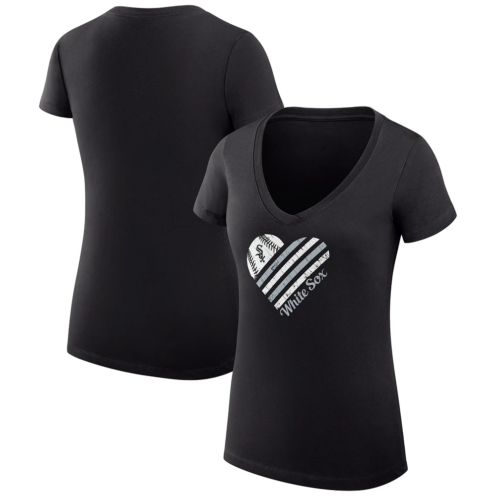 Women's G-III 4Her by Carl Banks Black Chicago White Sox Super-Slim Fit Lightweight Heart V-Neck T-Shirt
