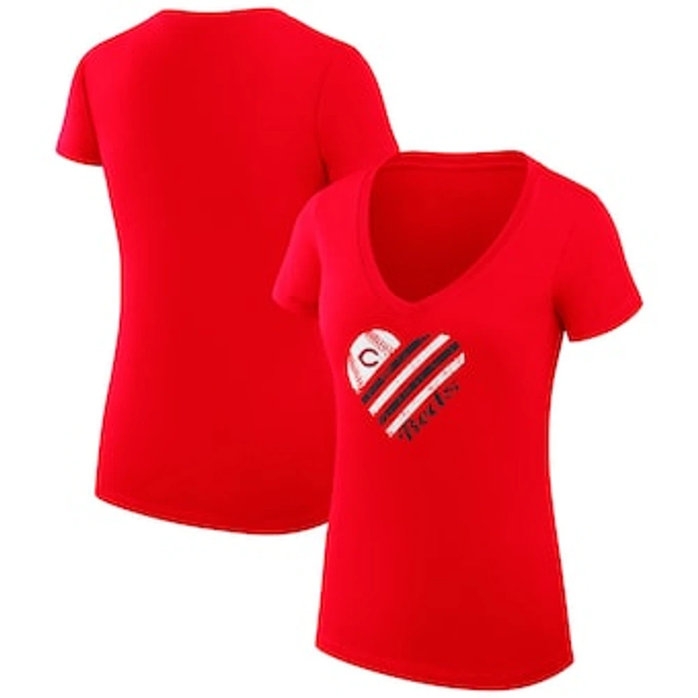 Women's G-III 4Her by Carl Banks Red Cincinnati Reds Super-Slim Fit Lightweight Heart V-Neck T-Shirt