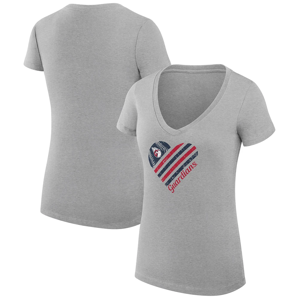 Women's G-III 4Her by Carl Banks Heather Gray Cleveland Guardians Super-Slim Fit Lightweight Heart V-Neck T-Shirt