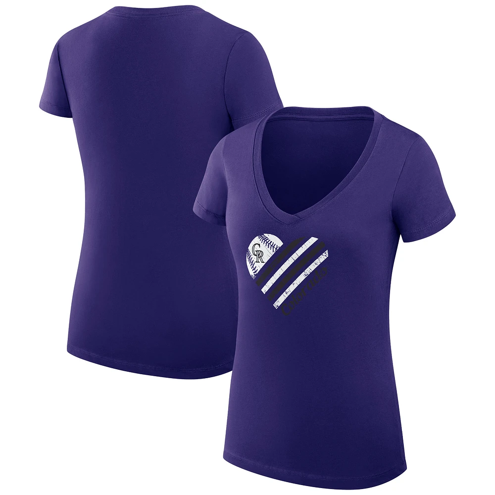 Women's G-III 4Her by Carl Banks Purple Colorado Rockies Super-Slim Fit Lightweight Heart V-Neck T-Shirt