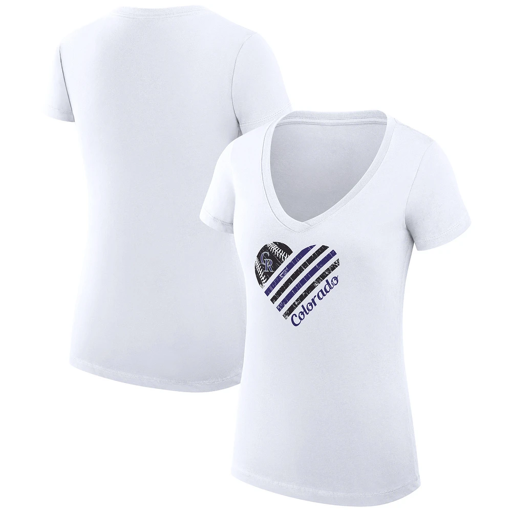 Women's G-III 4Her by Carl Banks Colorado Rockies Super-Slim Fit Lightweight Heart V-Neck T-Shirt