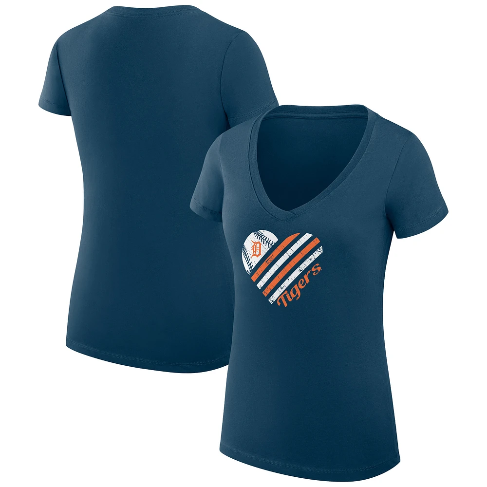 Women's G-III 4Her by Carl Banks Navy Detroit Tigers Super-Slim Fit Lightweight Heart V-Neck T-Shirt