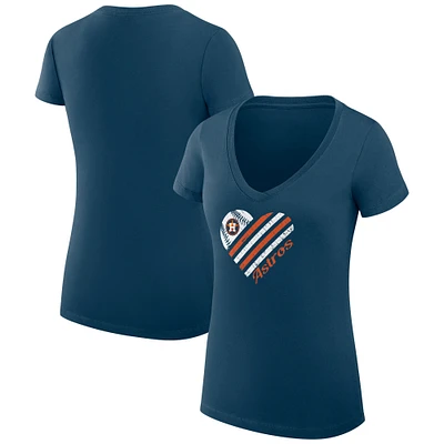 Women's G-III 4Her by Carl Banks Navy Houston Astros Super-Slim Fit Lightweight Heart V-Neck T-Shirt
