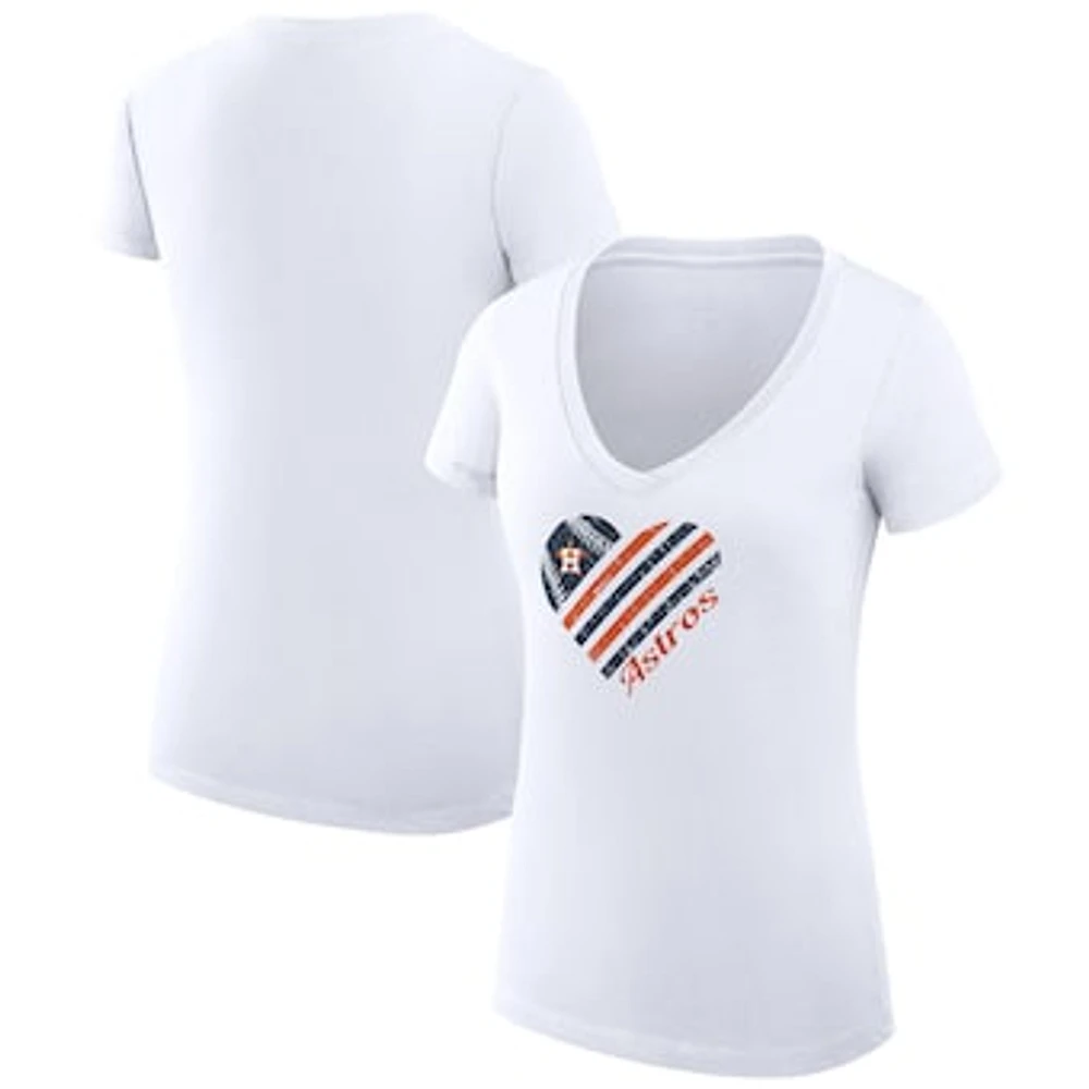 Women's G-III 4Her by Carl Banks White Houston Astros Super-Slim Fit Lightweight Heart V-Neck T-Shirt