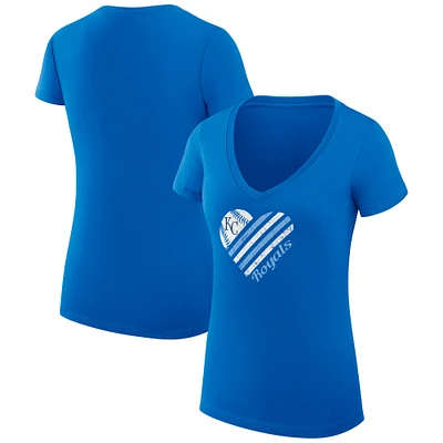 Women's G-III 4Her by Carl Banks  Royal Kansas City Royals Heart V-Neck Fitted T-Shirt