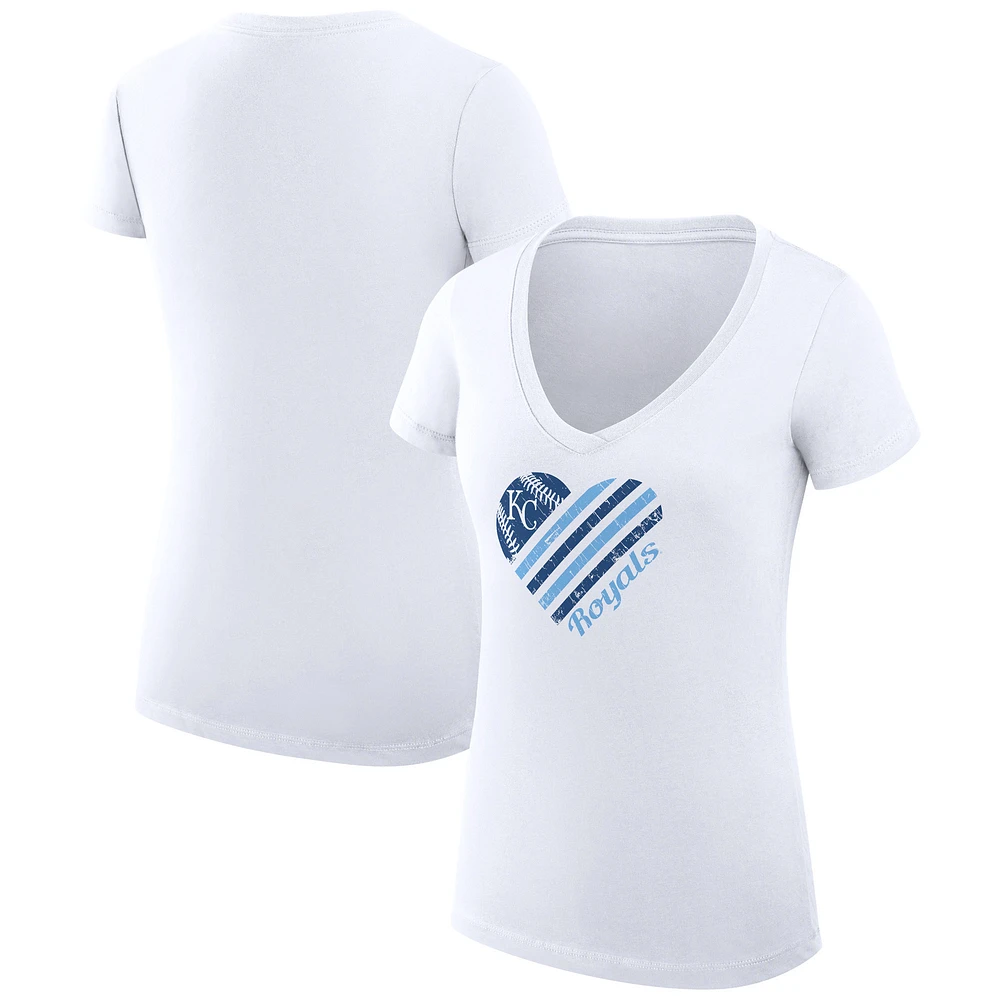 Women's G-III 4Her by Carl Banks White Kansas City Royals Super-Slim Fit Lightweight Heart V-Neck T-Shirt