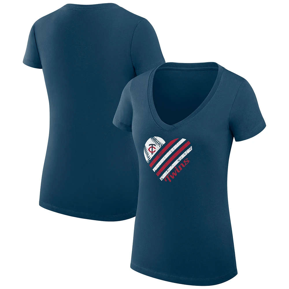 Women's G-III 4Her by Carl Banks Navy Minnesota Twins Super-Slim Fit Lightweight Heart V-Neck T-Shirt
