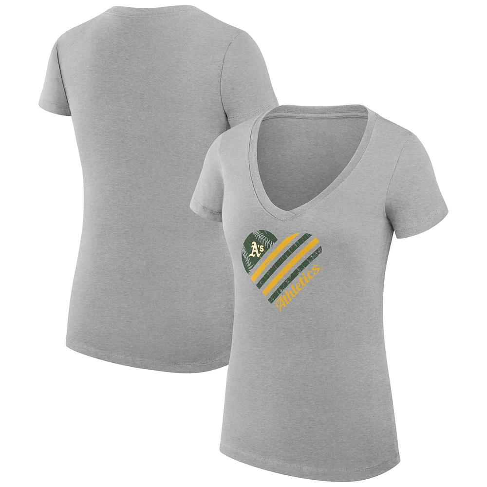 Women's G-III 4Her by Carl Banks Heather Gray Athletics Super-Slim Fit Lightweight Heart V-Neck T-Shirt