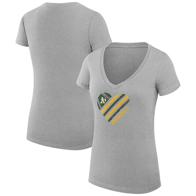 Women's G-III 4Her by Carl Banks Heather Gray Athletics Super-Slim Fit Lightweight Heart V-Neck T-Shirt