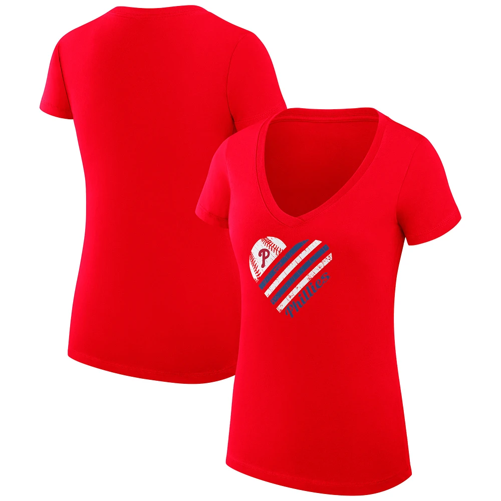 Women's G-III 4Her by Carl Banks Philadelphia Phillies Super-Slim Fit Lightweight Heart V-Neck T-Shirt