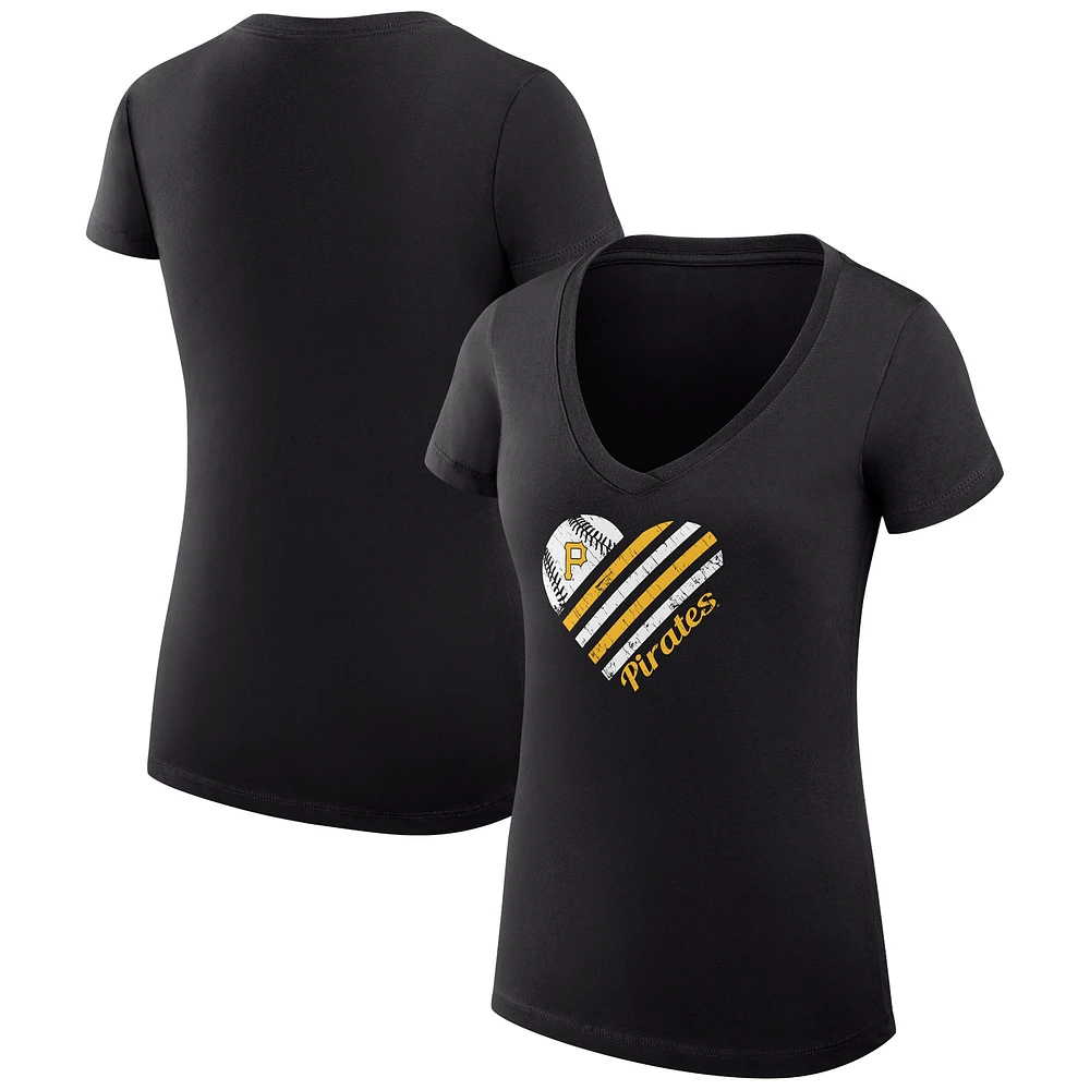Women's G-III 4Her by Carl Banks Black Pittsburgh Pirates Super-Slim Fit Lightweight Heart V-Neck T-Shirt