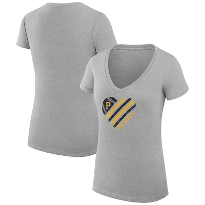 Women's G-III 4Her by Carl Banks Heather Gray Pittsburgh Pirates Super-Slim Fit Lightweight Heart V-Neck T-Shirt