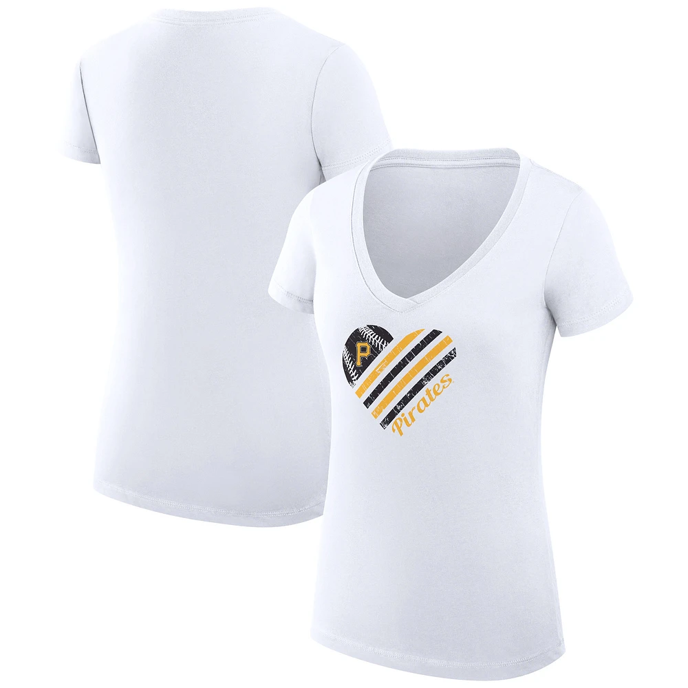 Women's G-III 4Her by Carl Banks White Pittsburgh Pirates Super-Slim Fit Lightweight Heart V-Neck T-Shirt
