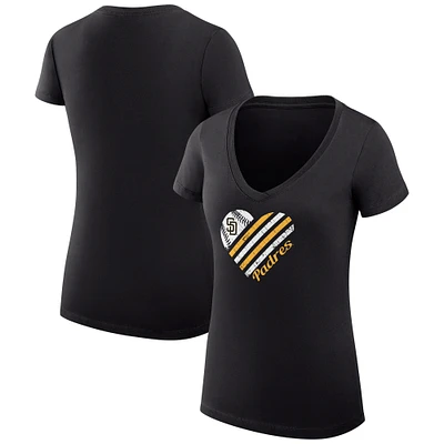 Women's G-III 4Her by Carl Banks San Diego Padres Super-Slim Fit Lightweight Heart V-Neck T-Shirt