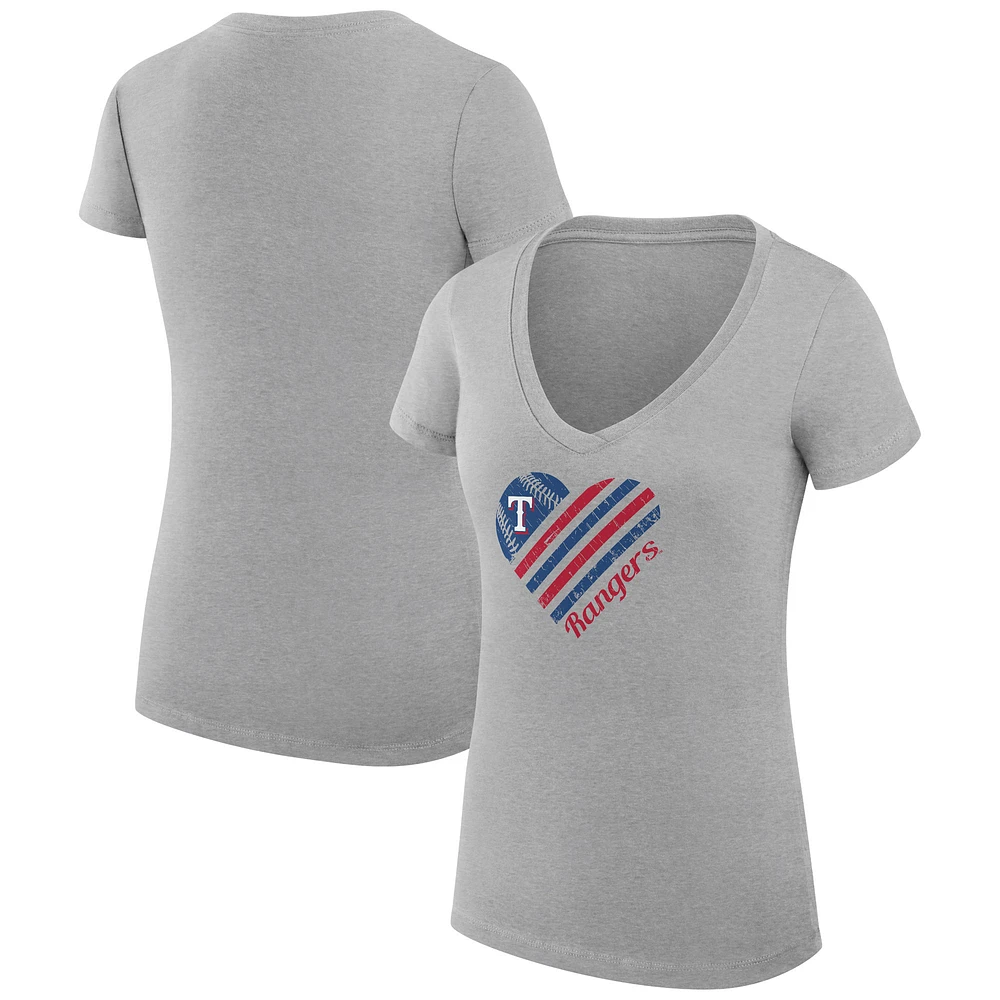 Women's G-III 4Her by Carl Banks Heather Gray Texas Rangers Super-Slim Fit Lightweight Heart V-Neck T-Shirt