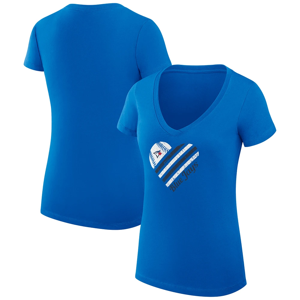 Women's G-III 4Her by Carl Banks Royal Toronto Blue Jays Super-Slim Fit Lightweight Heart V-Neck T-Shirt
