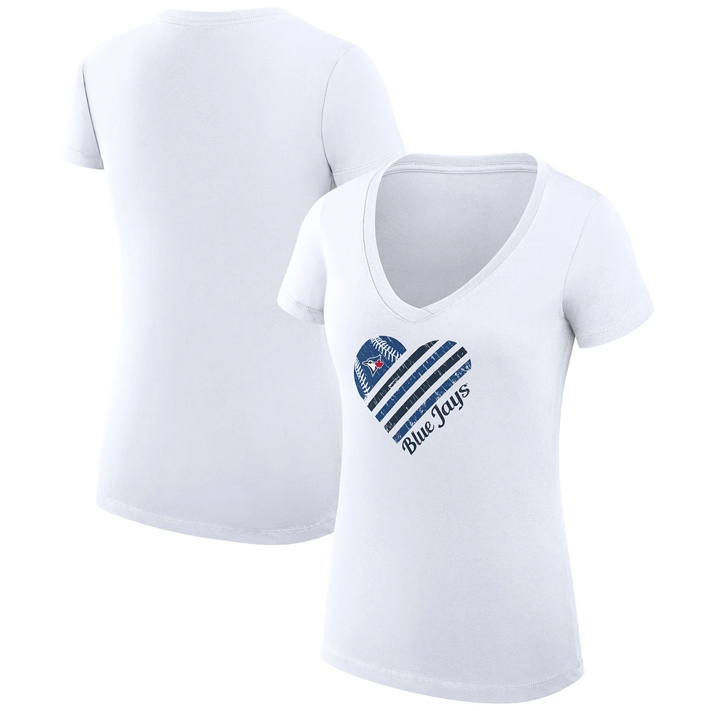 Women's G-III 4Her by Carl Banks White Toronto Blue Jays Super-Slim Fit Lightweight Heart V-Neck T-Shirt