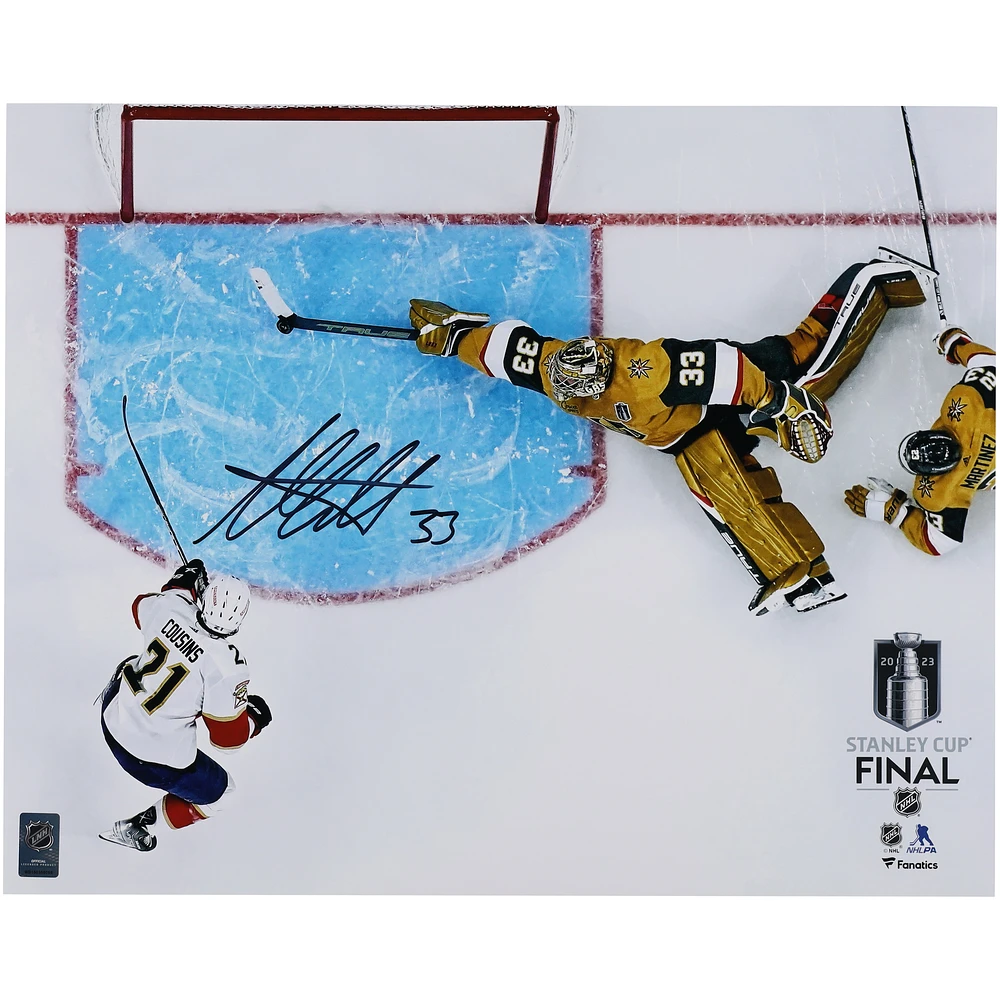 Adin Hill Vegas Golden Knights Autographed 16" x 20" 2023 Stanley Cup Final Game One Save Photograph
