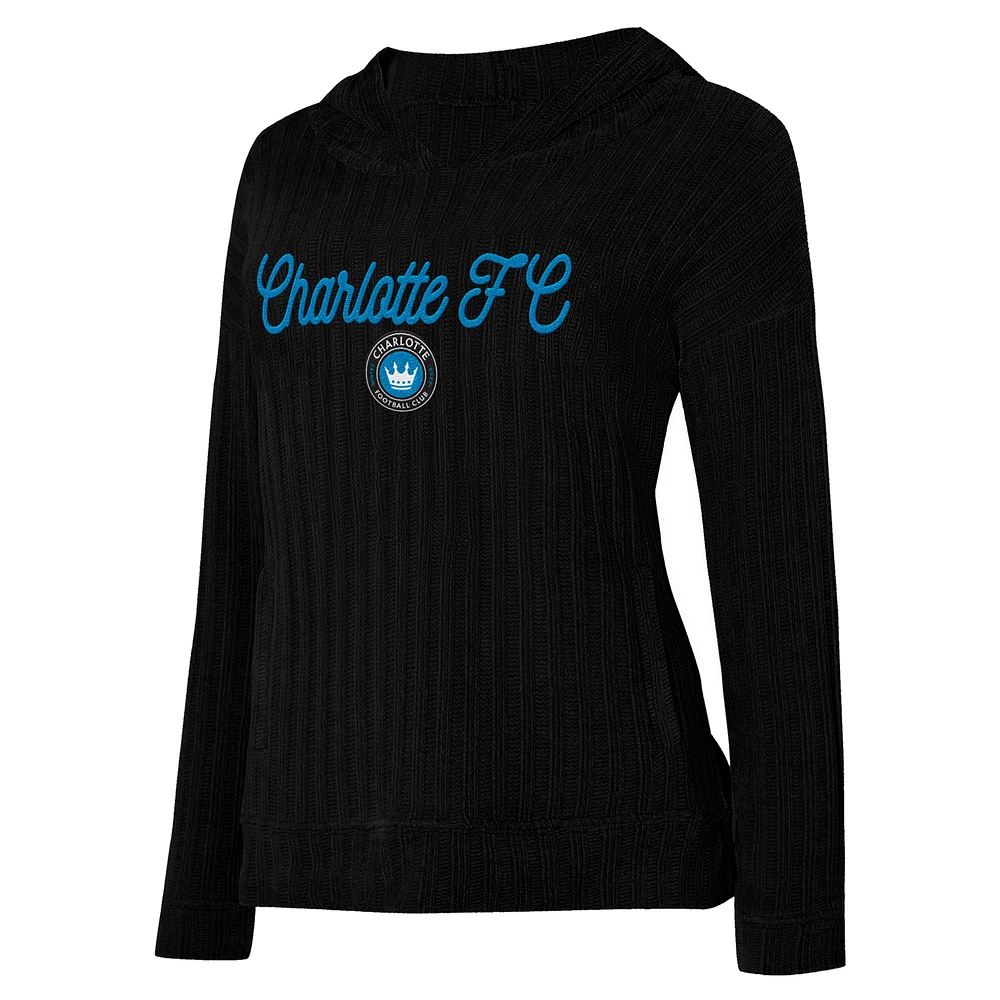 Women's Concepts Sport Black Charlotte FC Linger Long Sleeve Hooded Top