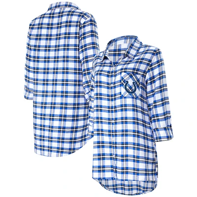 Women's Concepts Sport Royal Indianapolis Colts Sienna Plaid Full-Button Long Sleeve Nightshirt