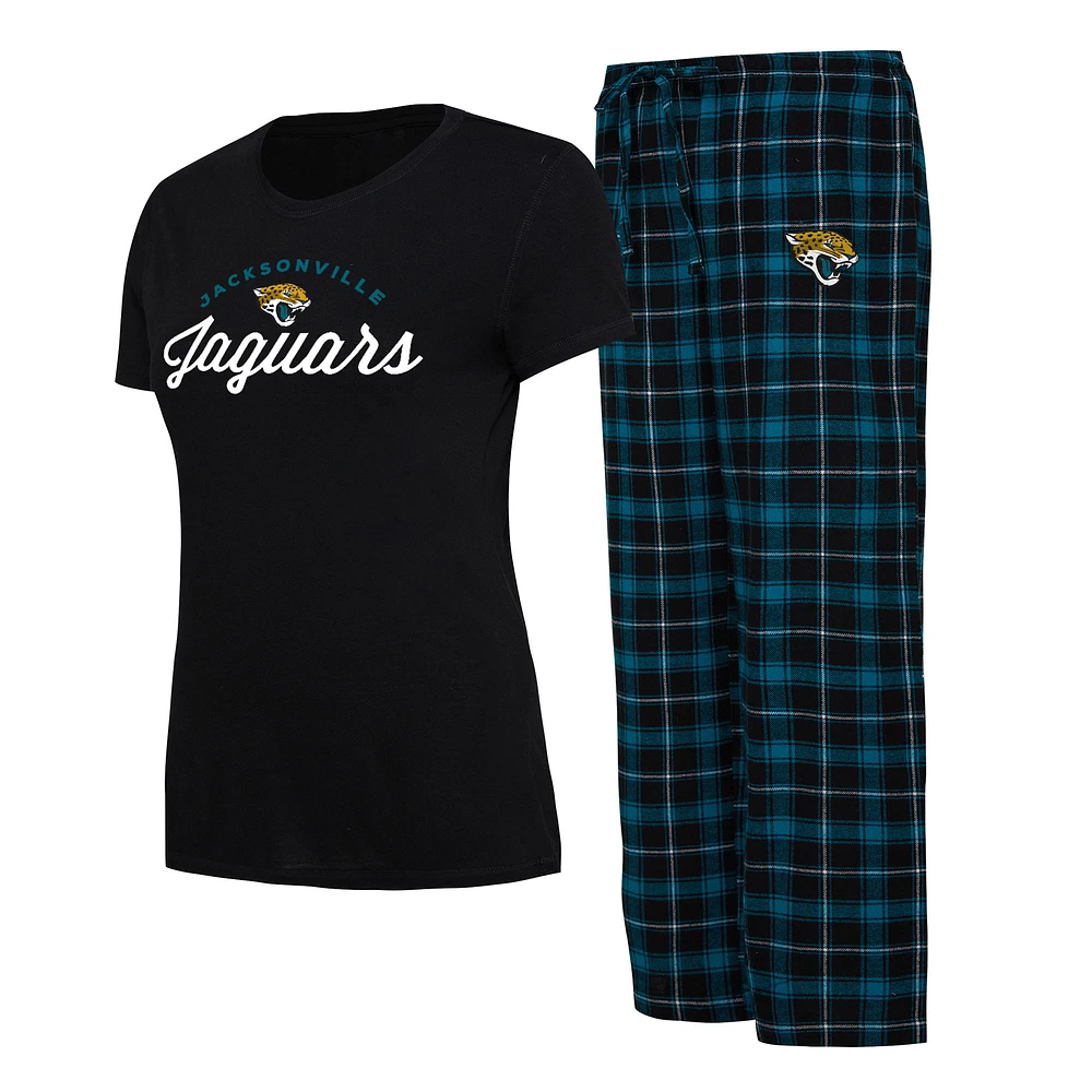 Women's Concepts Sport Black/Teal Jacksonville Jaguars Arctic Top & Flannel Pants Sleep Set