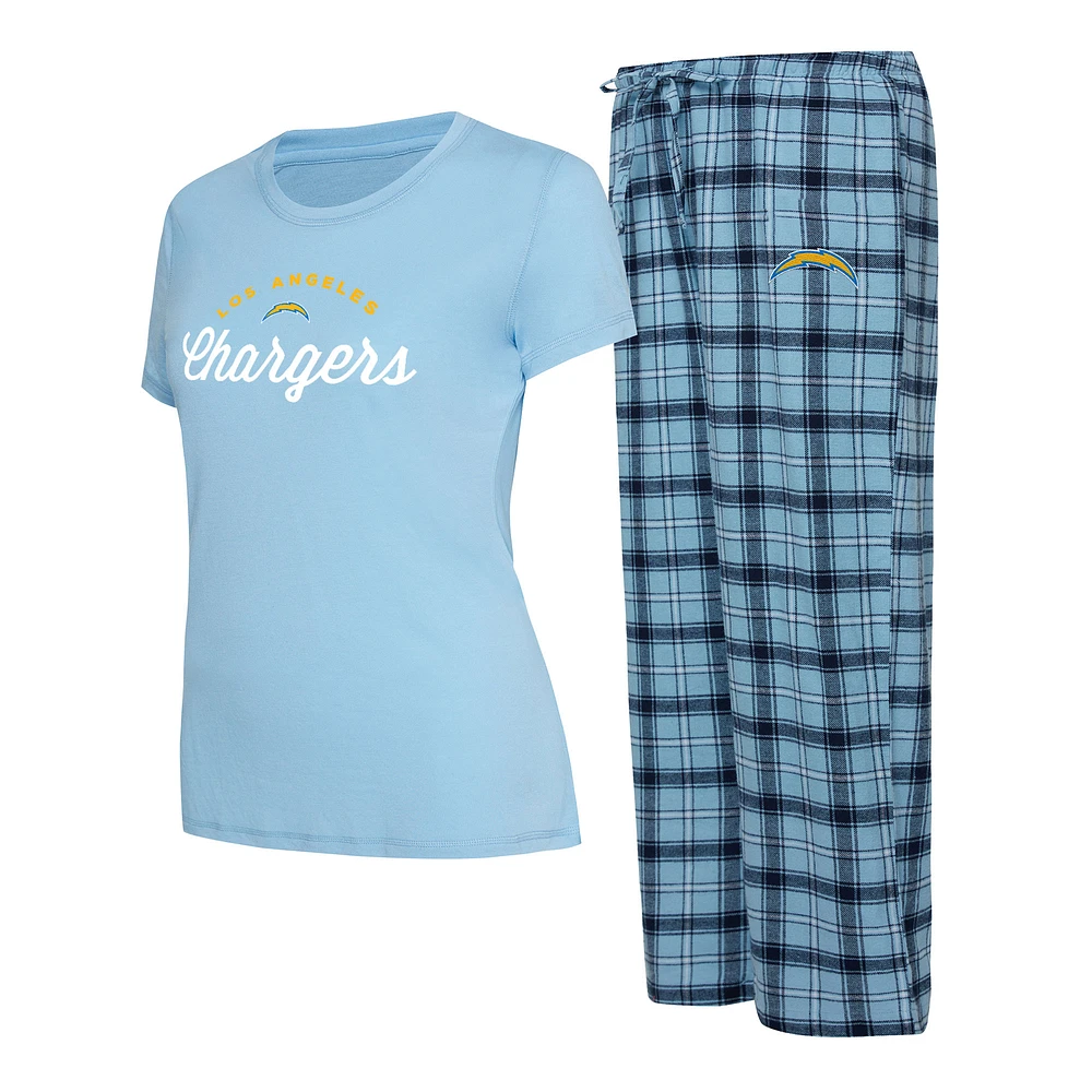 Women's Concepts Sport Powder Blue/Navy Los Angeles Chargers Arctic Top & Flannel Pants Sleep Set