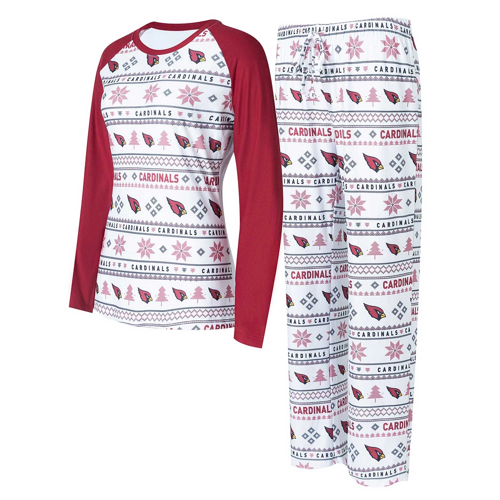 Women's Concepts Sport White/Cardinal Arizona Cardinals Tinsel Raglan Long Sleeve Top & Pants Sleep Set