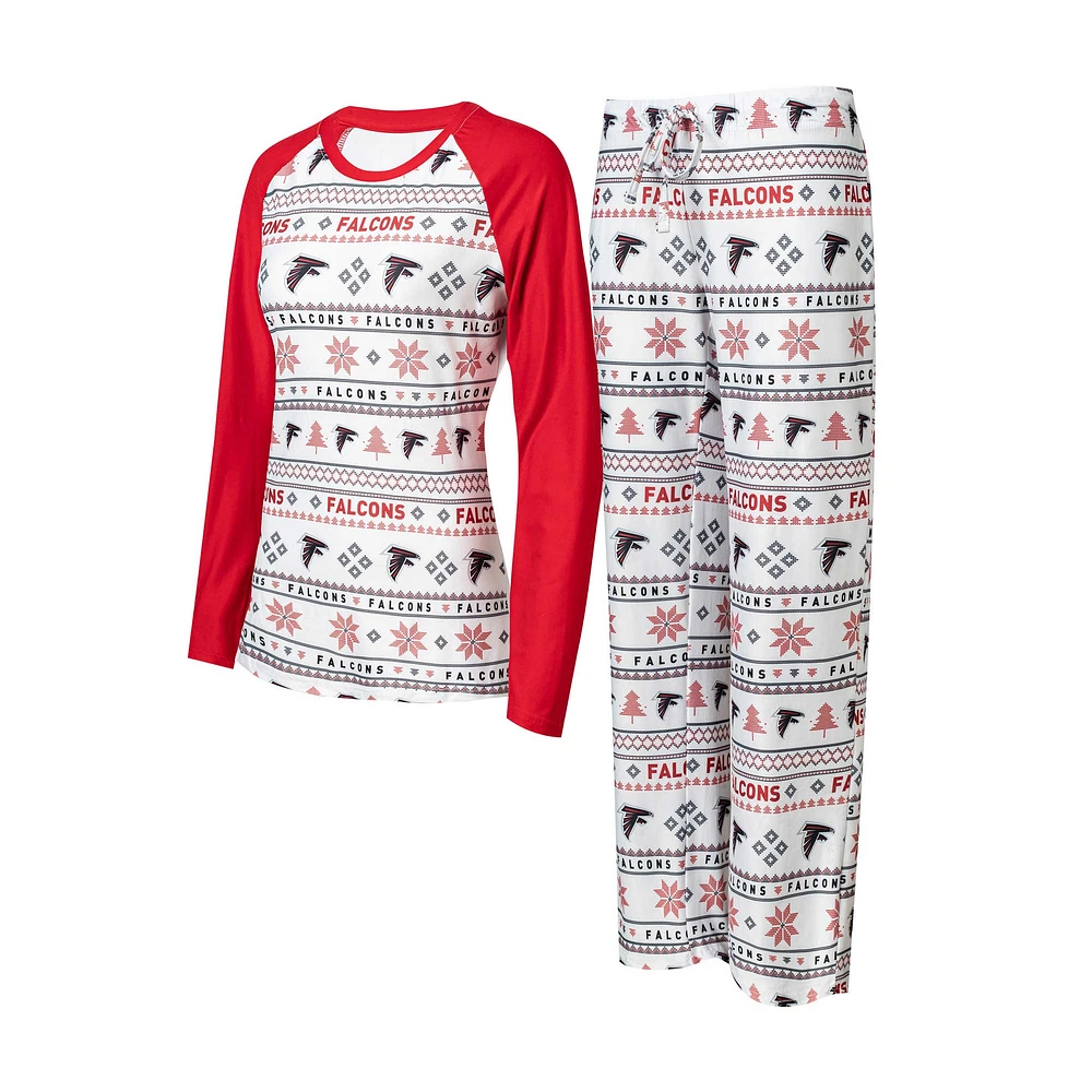 Women's Concepts Sport White/Red Atlanta Falcons Tinsel Raglan Long Sleeve Top & Pants Sleep Set