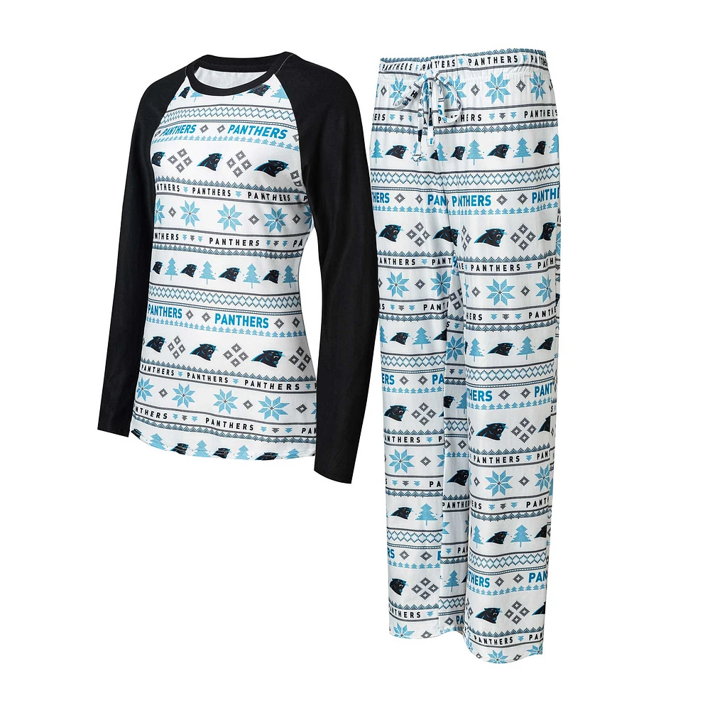 Women's Concepts Sport White/Black Carolina Panthers Tinsel Raglan Long Sleeve Top & Pants Sleep Set