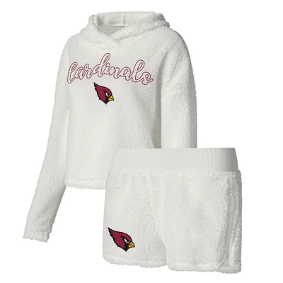 Women's Concepts Sport White Arizona Cardinals Fluffy Pullover Sweatshirt & Shorts Sleep Set
