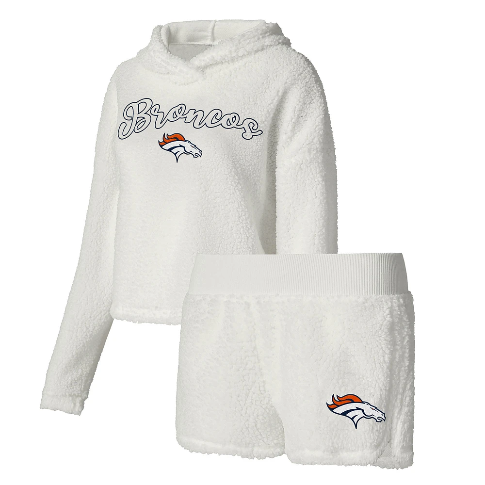 Women's Concepts Sport White Denver Broncos Fluffy Pullover Sweatshirt & Shorts Sleep Set